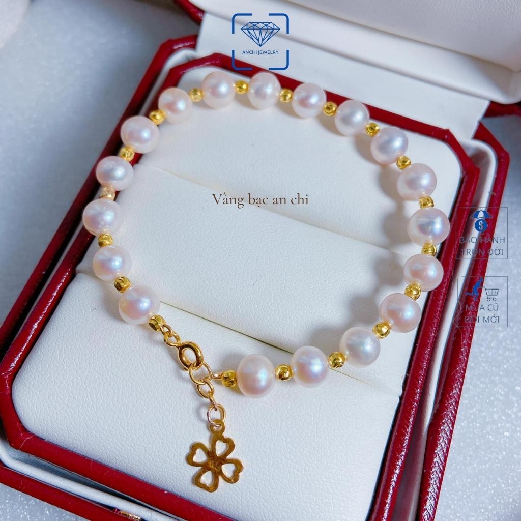 Vòng tay hạt trai nước ngọt VIP mix bi 10k, Hạt tròn ít tỳ, Trang sức Anchi jewelry