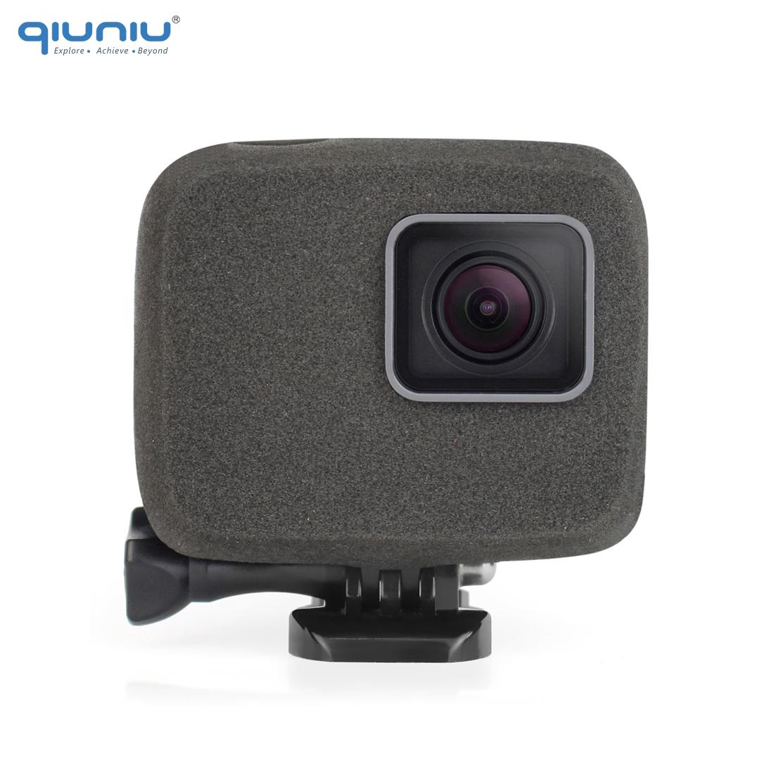 QIUNIU Kính Chắn Gió Xốp Chống Gió Bao Gió Giảm Tiếng Ồn Bọt Biển Cho GoPro Hero 5/6/7 Đen 7 Bạc trắng Go Pro Phụ Kiện