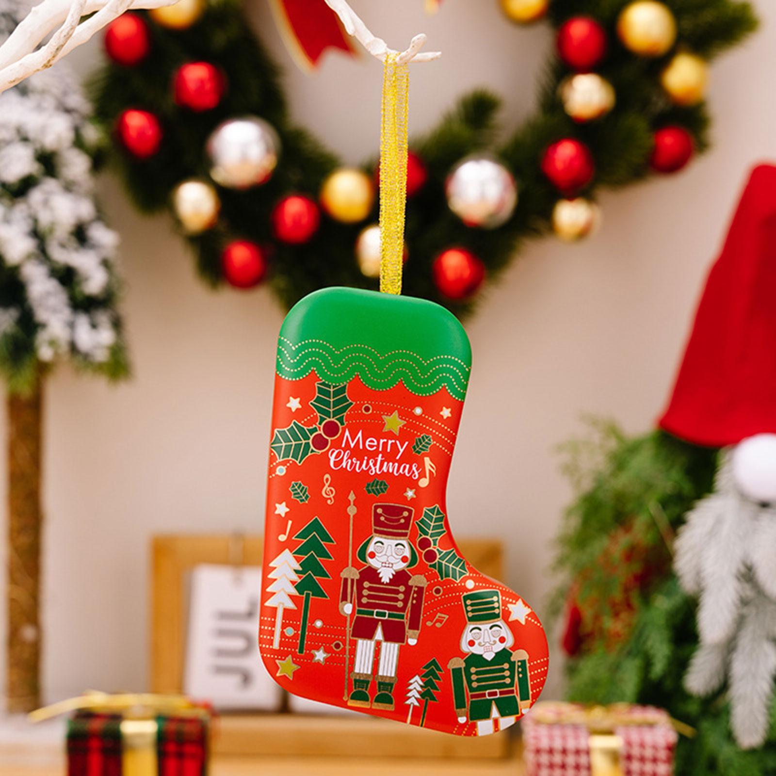 Christmas Tin Box Hanging Gift Box Unique Snack Container Cookie Tin Jar Treat Box for Christmas Tree Festival Party Supplies