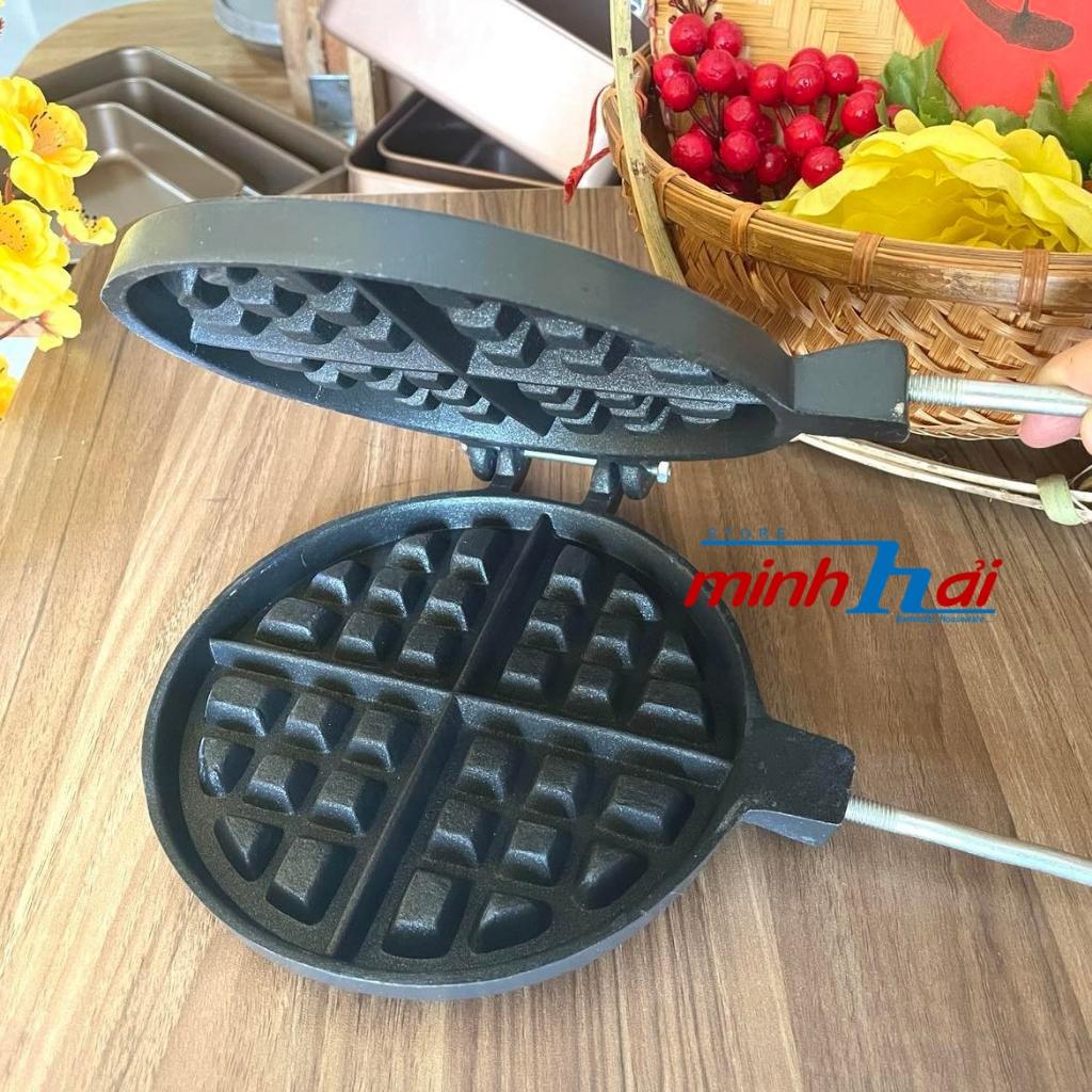 Khuôn Bánh Kẹp Tàn Ong Chống Dính - Khuôn Nặng 1300g -Gang dày phủ lớp chống dính - cán gỗ - Hàng chuẩn loại 1,dày đẹp