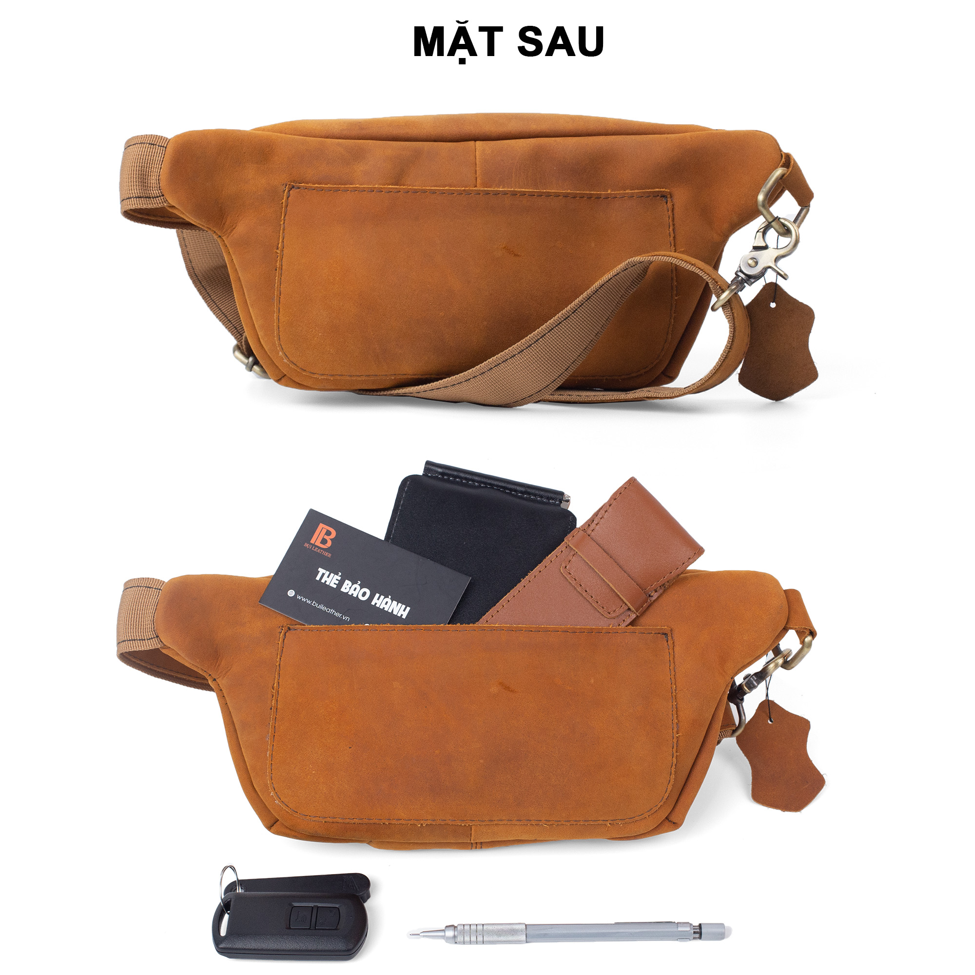 Túi đeo chéo nam, túi bao tử nam Mars Bụi Leather DC109 - Da bò thật cao cấp - Bảo hành 12 tháng