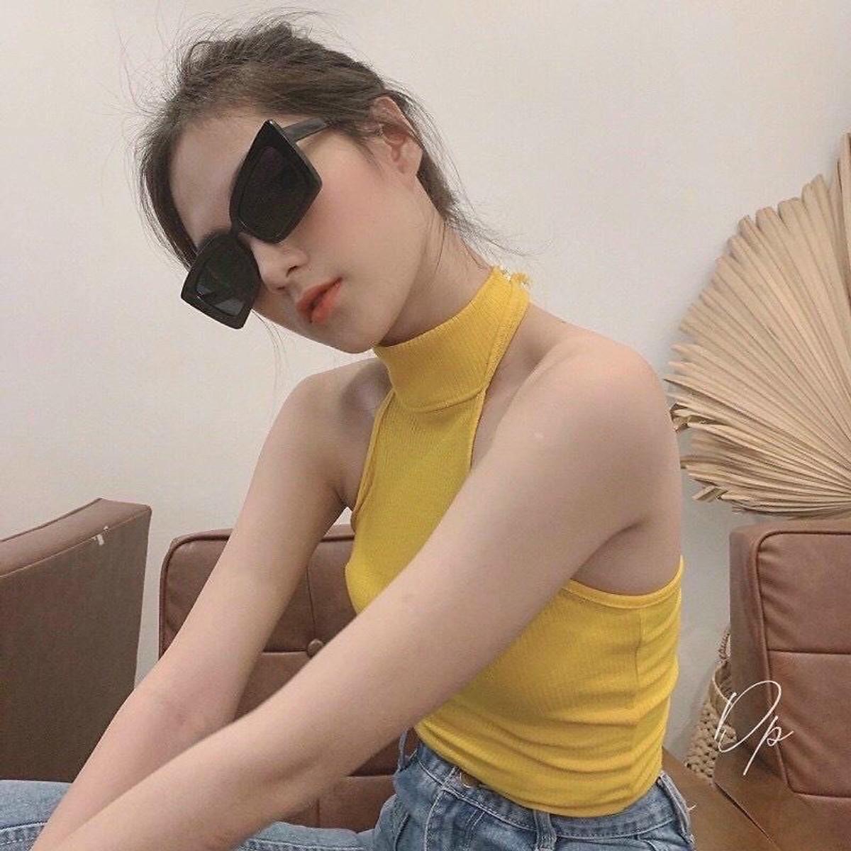 Áo yếm cổ cao hở lưng thun gân cho nữ dưới 55kg sexy thời trang - Trắng, Trắng