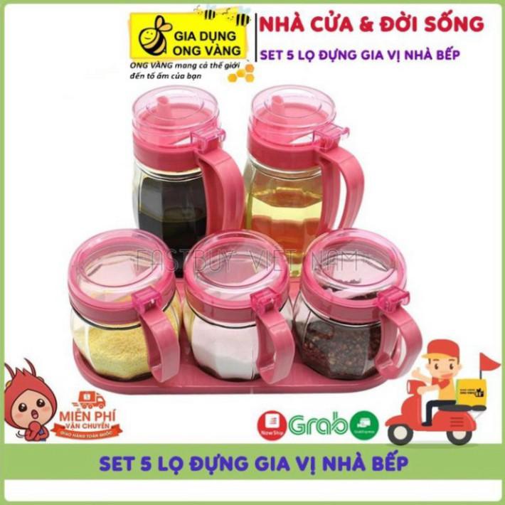 Hũ Đựng Gia Vị, Set 5 Lọ Đựng Gia Vị Thủy Tinh Sang Trọng Cao Cấp Cho Nhà Bếp