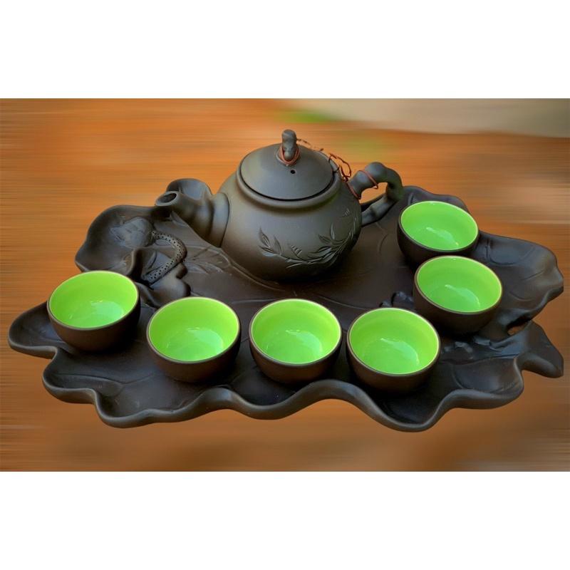 Bộ ấm chén Tử sa hồng trà. Gốm sứ Bát Tràng cao cấp.