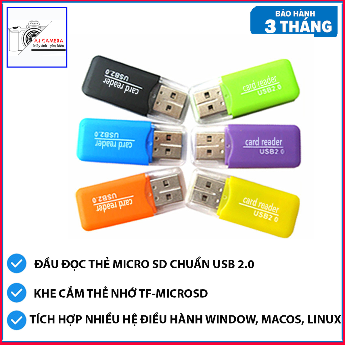 Đầu đọc thẻ nhớ  USB 2.0 tốc độ cao dành cho mọi hệ điều hành 