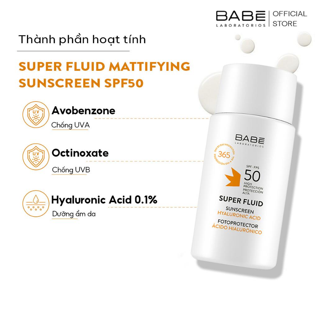 Kem chống nắng phổ rộng BABE Super Fluid Sunscreen SPF50 50ml