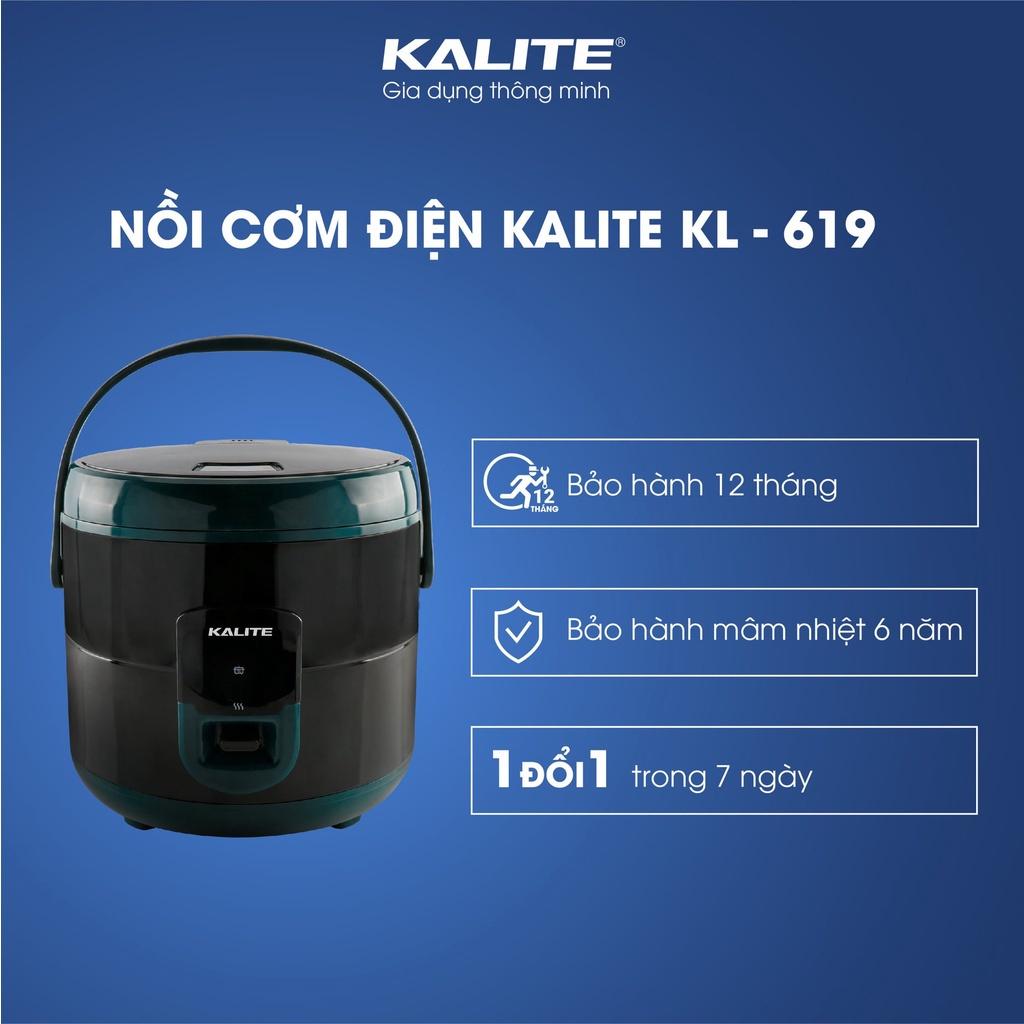 Nồi cơm điện Kalite KL 619, công suất 700W, dung tích 1.8L, quai xách, mâm nhiệt cong, có đai ủ trong 8h, lòng nồi hợp kim nhôm chống dính, hàng chính hãng