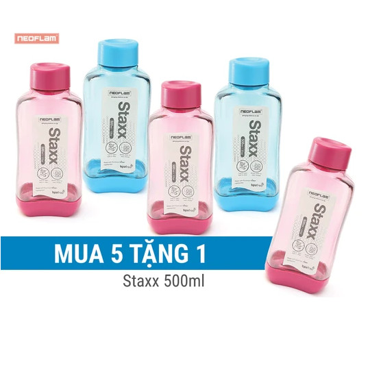 [Hàng chính hãng - Mua 5 tặng 1] Combo 5 Chai đựng nước bằng nhựa Tritan- StaxxS 500ml, Neoflam Hàn Quốc (màu chọn ngẫu nhiên)