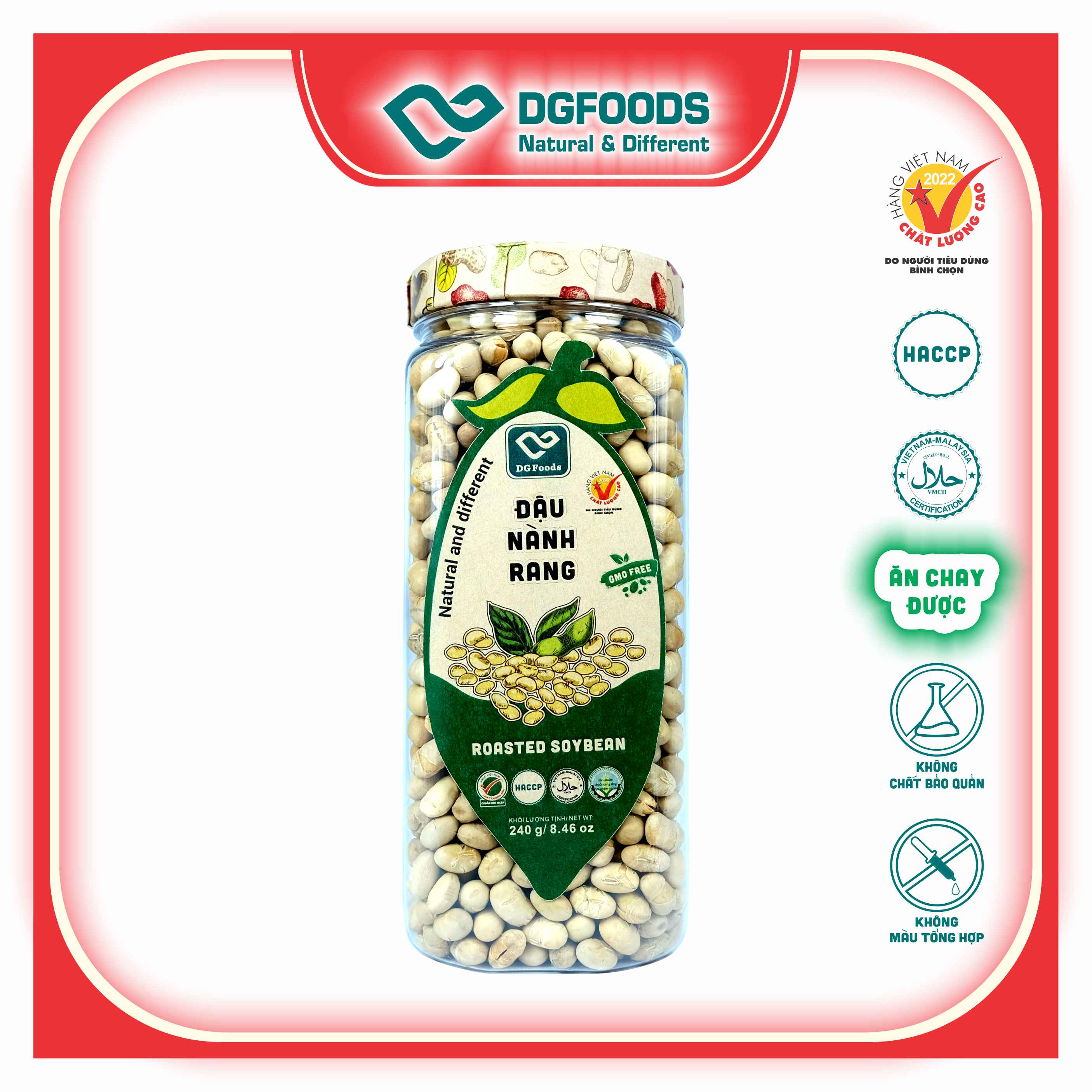 Đậu Nành Rang DGfoods 240g/ Non GMO/ Roasted soybean/ HVNCLC, Haccp, Halal, Ăn chay, Ăn kiêng, Đặc sản Cần Thơ