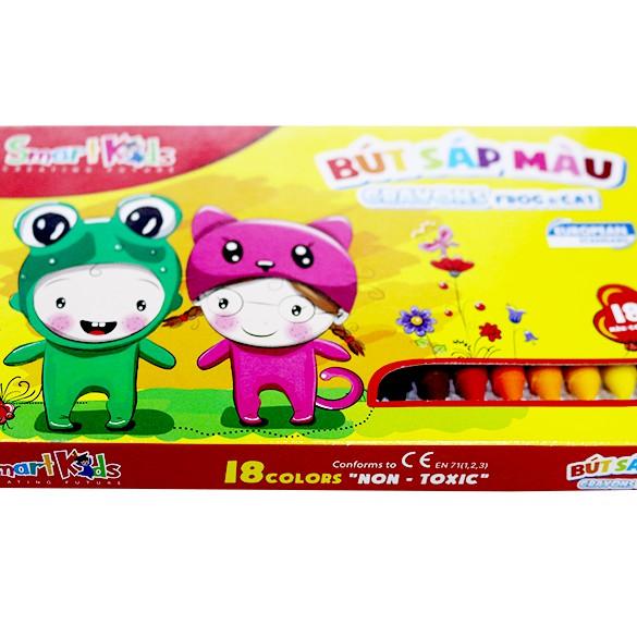 Sáp màu Smartkids FROG và CAT khay nhựa (Hộp 18 màu)