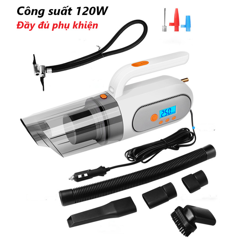 Máy Hút Bụi Và Bơm Lốp Ô Tô - Công Suất 120W 4 in 1 Bơm/Hút/Đèn Chiếu Sáng/Đồng Hồ Đo Áp Suất Lốp - K1074