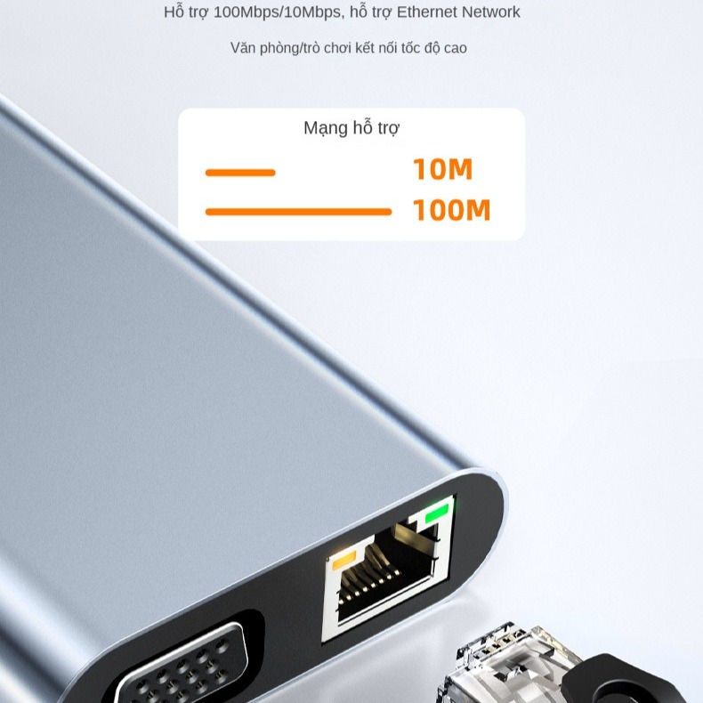 Hub Type-C To HDMI FIRO 10in1 Chuẩn HDTV - Hub Chuyển Đổi Type-C Chia 10 Cổng - 1 Cổng HDMI 4K, 3 Cổng USB 3.0, 2 Khe Đọc Thẻ TF/SD, 2 Cổng Type-C/PD, 1 Cổng VGA, 1 Cổng Mạng Lan - Kết Nối Tốc Độ Cao - Dùng Cho Smartphone/Laptop/PC/Tivi – Hàng Chính Hãng