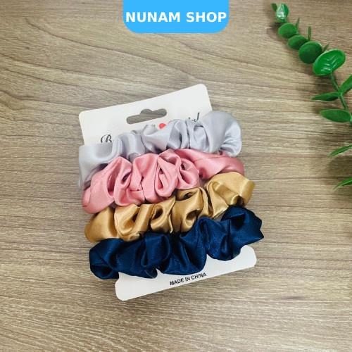 Set 4 cột tóc crunchies chất phi bóng phối màu cực xinh tiểu thư hàn quốc Nunam shop