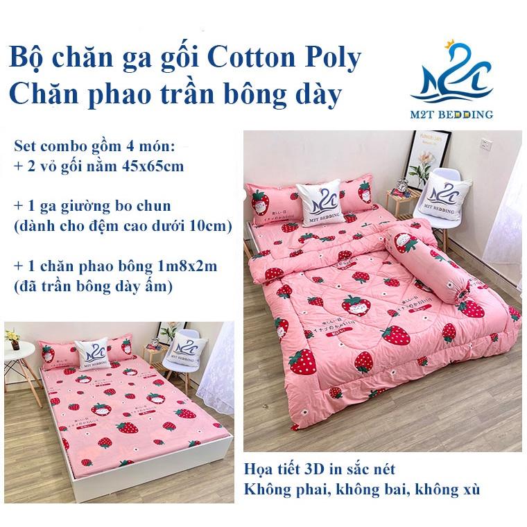 Bộ chăn ga gối Cotton poly M2T Bedding, chăn phao siêu nhẹ dày ấm họa tiết drap mền đáng yêu