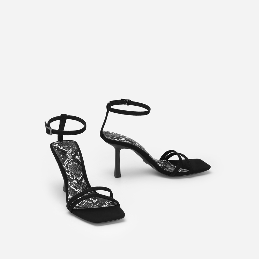 Vascara Giày Sandal Ankle Strap Phối Vân Da Rắn Quai Đôi - SDN 0731