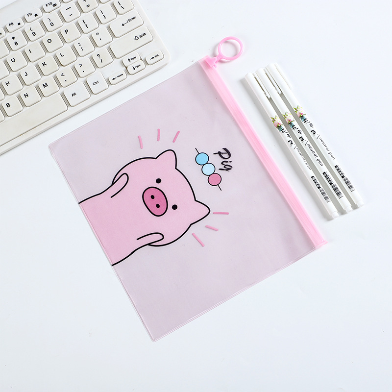 Combo 4 túi zip đựng bút chống thấm hình heo hồng pink pig nhiều mẫu