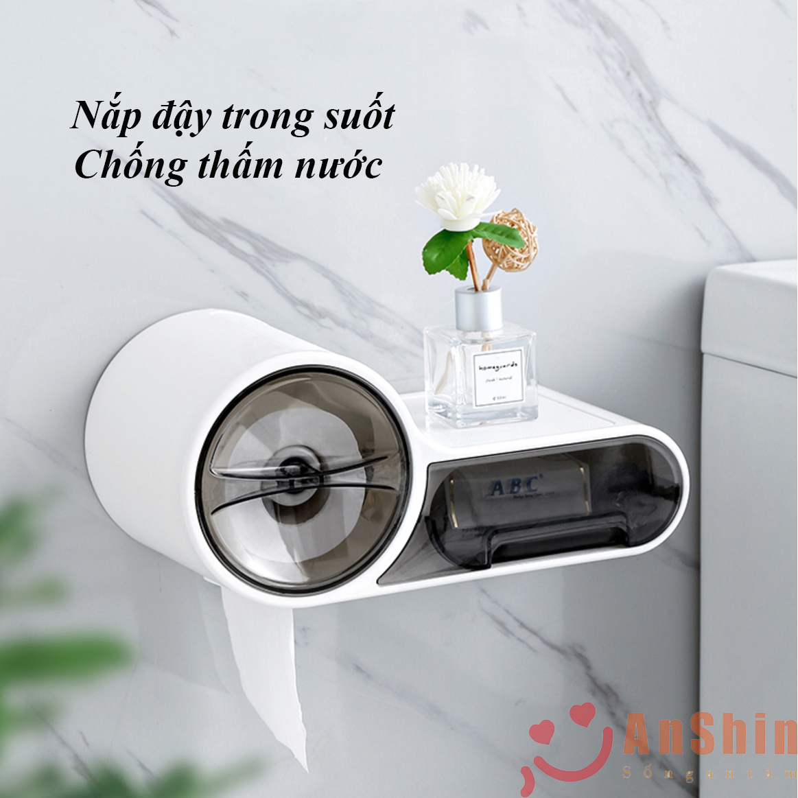 Hộp đựng giấy vệ sinh 2 ngăn dán tường - nhựa ABS cao cấp hình chìa khóa sang trọng
