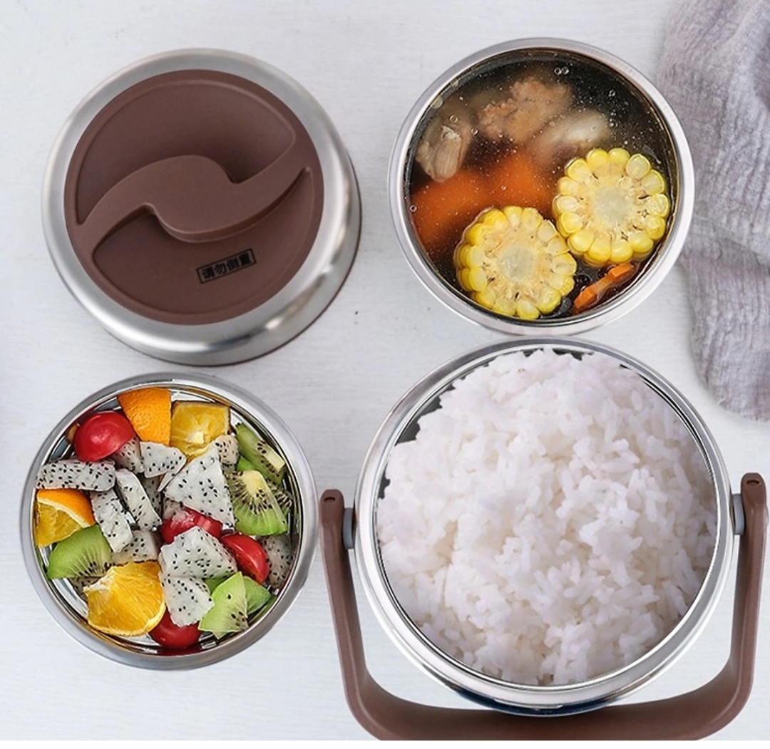 Cặp lồng cơm, hộp cơm giữ nhiệt văn phòng chất liệu inox JX 304 cao cấp, cặp lồng cà men 3 tầng, nắp chống tràn, 5 lớp giữ nhiệt tốt