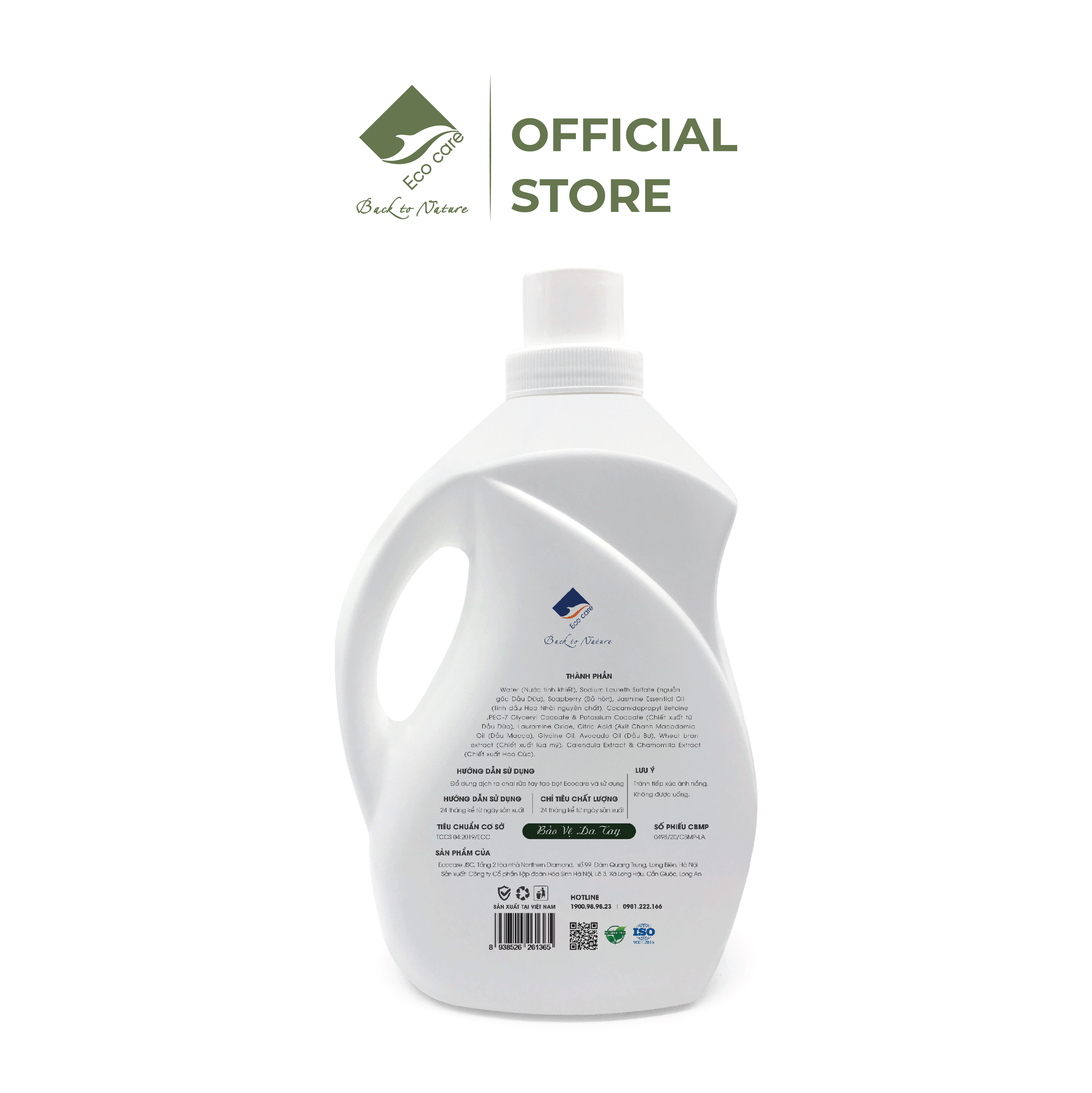 Nước rửa tay hữu cơ diệt khuẩn dạng bọt hương Nhài 4000ml thương hiệu Ecocare ( tặng kèm vỏ tạo bọt)