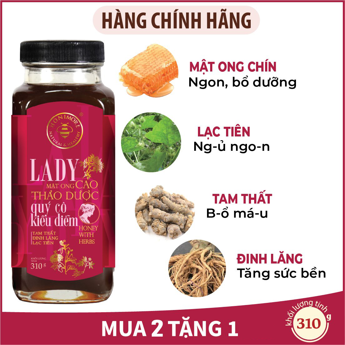 Mật ong cao thảo dược Lady 310g - ngủ ngon, đẹp da, bổ máu