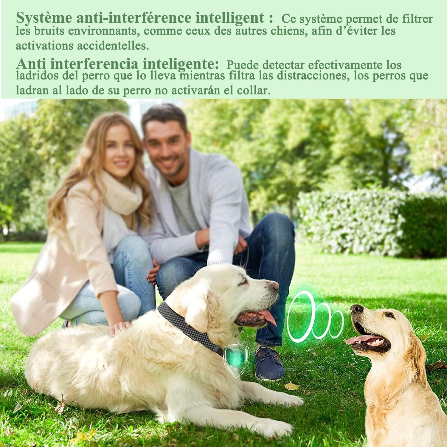 Vòng cổ chống sủa tự động cho chó, Mô-đun phát hiện vỏ cây thông minh, Chống nước IP67, Âm thanh rung sốc hiệu quả, 4 mức độ nhạy, Có thể sạc lại