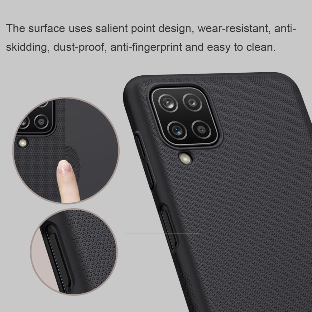Ốp Lưng Sần chống sốc cho Samsung Galaxy A12 hiệu Nillkin Super Frosted Shield (Đính kèm giá đỡ hoặc miếng dán từ tính) - Hàng Chính Hãng