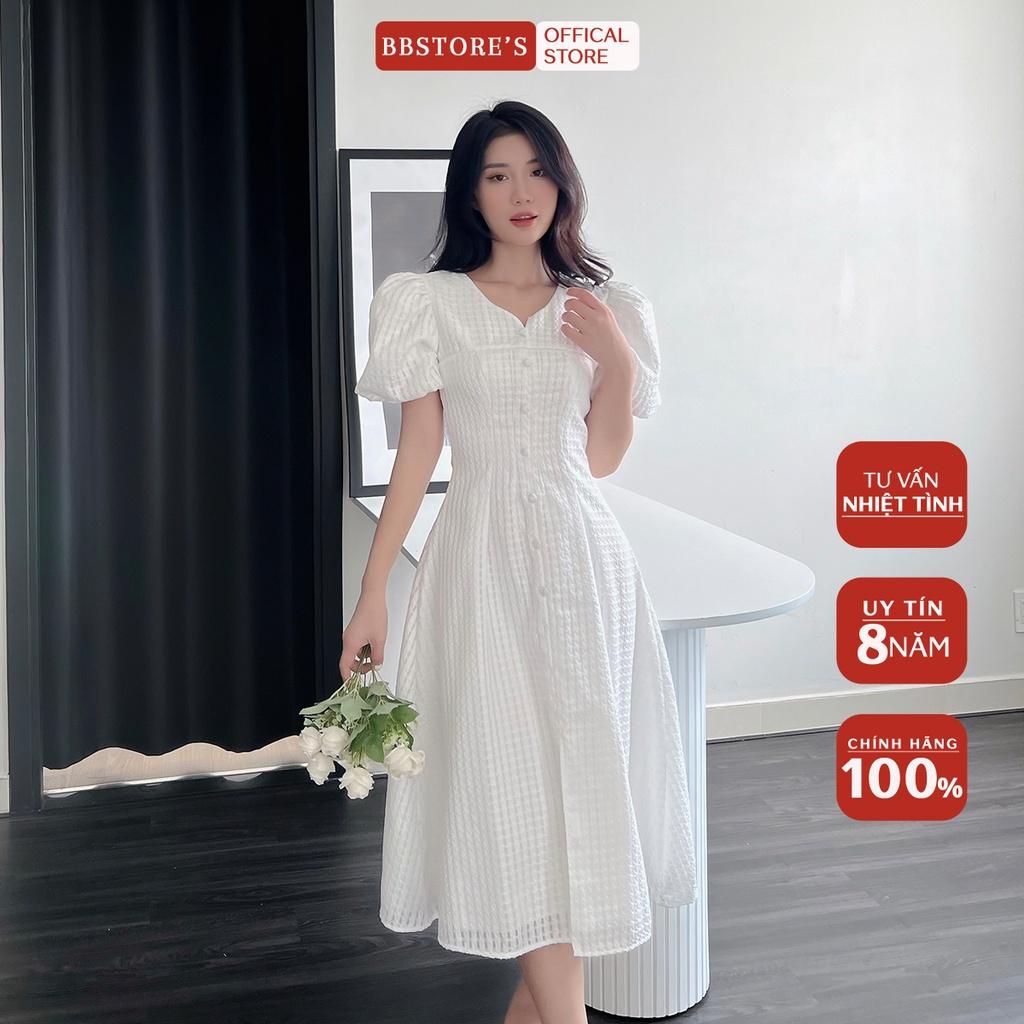 BBSTORE'S Đầm Xòe Tay Phồng Caro Nút Bọc Thời Trang Cho Nữ Đi Làm Đi Tiệc -D1056