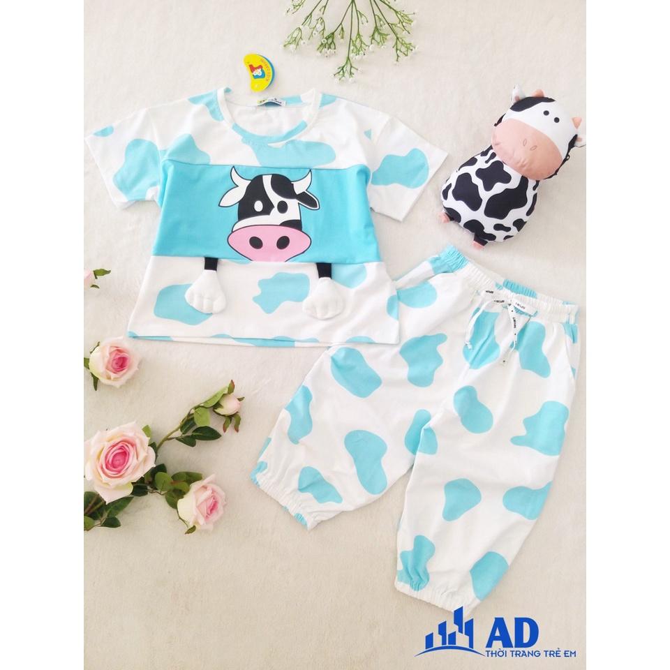 Set đồ Croptop hình chú bò sữa thun 100% cotton hot 2021 cho bé gái cực kỳ dể thương