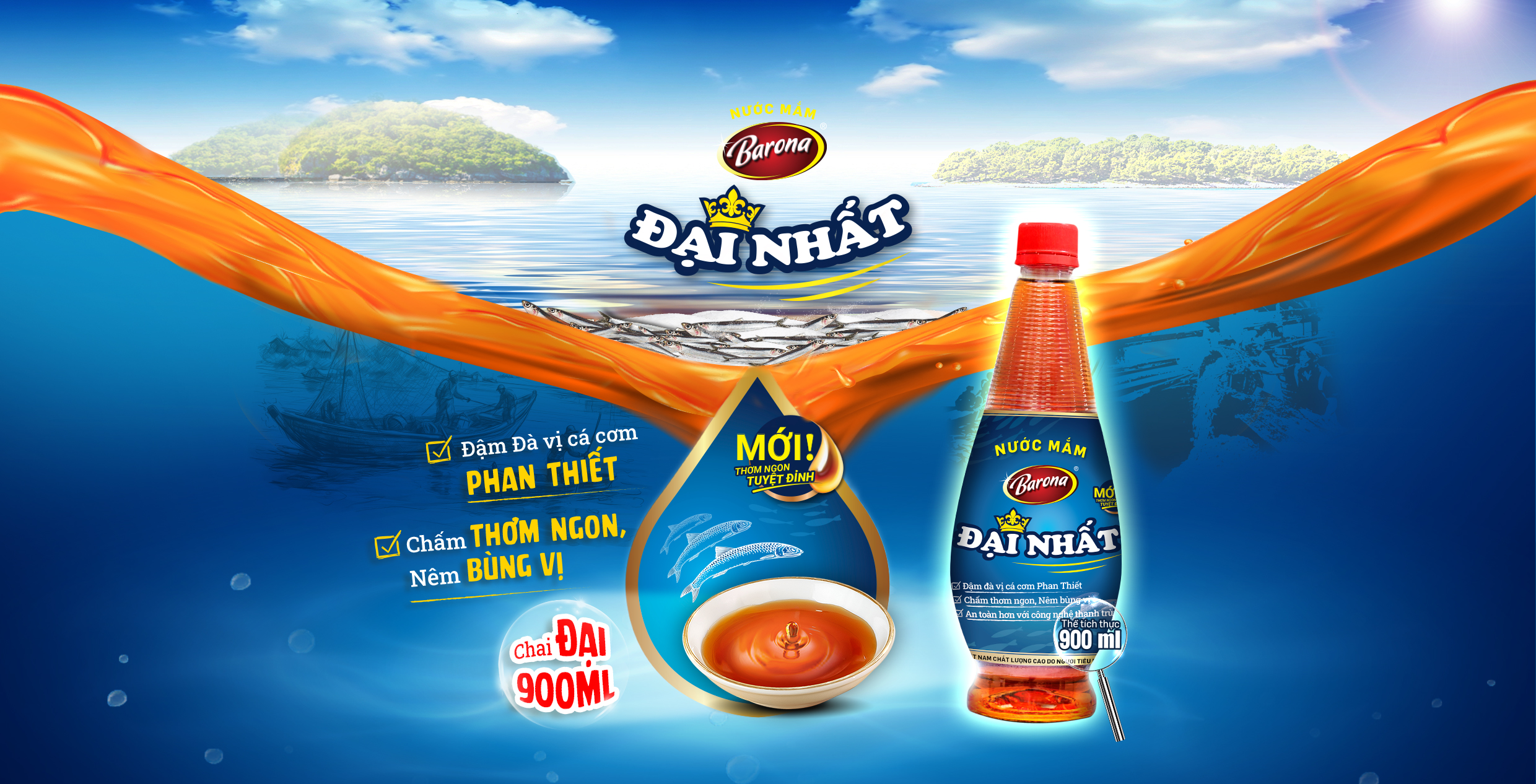 Combo 2 chai Nước Mắm Barona Đại Nhất 12 độ đạm - 200ml Tặng 50gr Bột Ớt