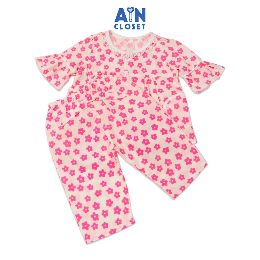 Bộ quần dài áo tay lỡ bé gái họa tiết Hoa Huỳnh anh hồng neon cotton - AICDBGPHPIOG - AIN Closet