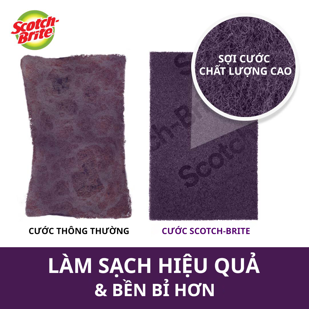 Cước Rửa Chén Siêu Mạnh Scotch Brite - Cọ rửa mọi vết bẩn cứng đầu, an toàn cho vỉ nướng, nồi inox, gang, thép