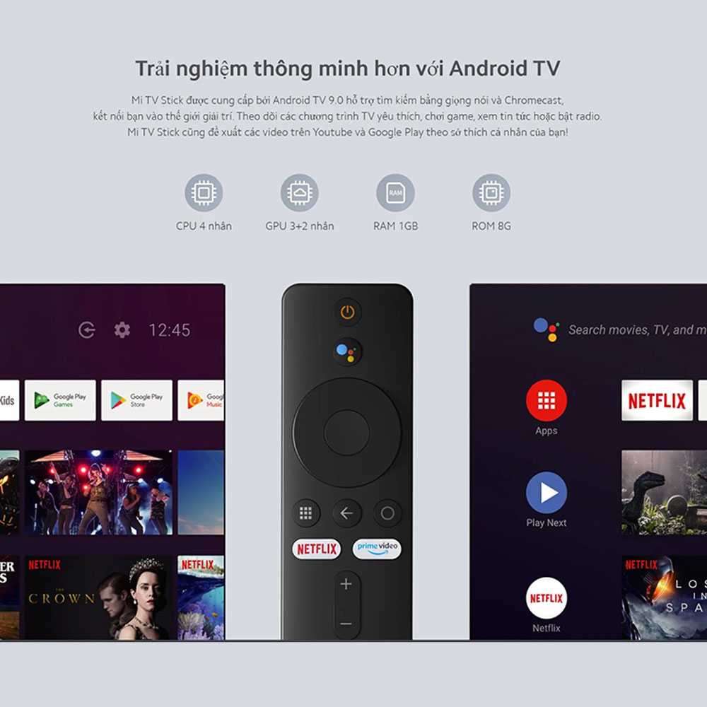 Android TV Box Xiaomi Mi TV Stick tìm kiếm bằng giọng nói, hỗ trợ tiếng việt - Hàng Chính Hãng