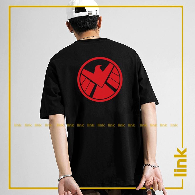 Áo thun đen MARVEL SHIELD tay lỡ hình in đủ màu chất