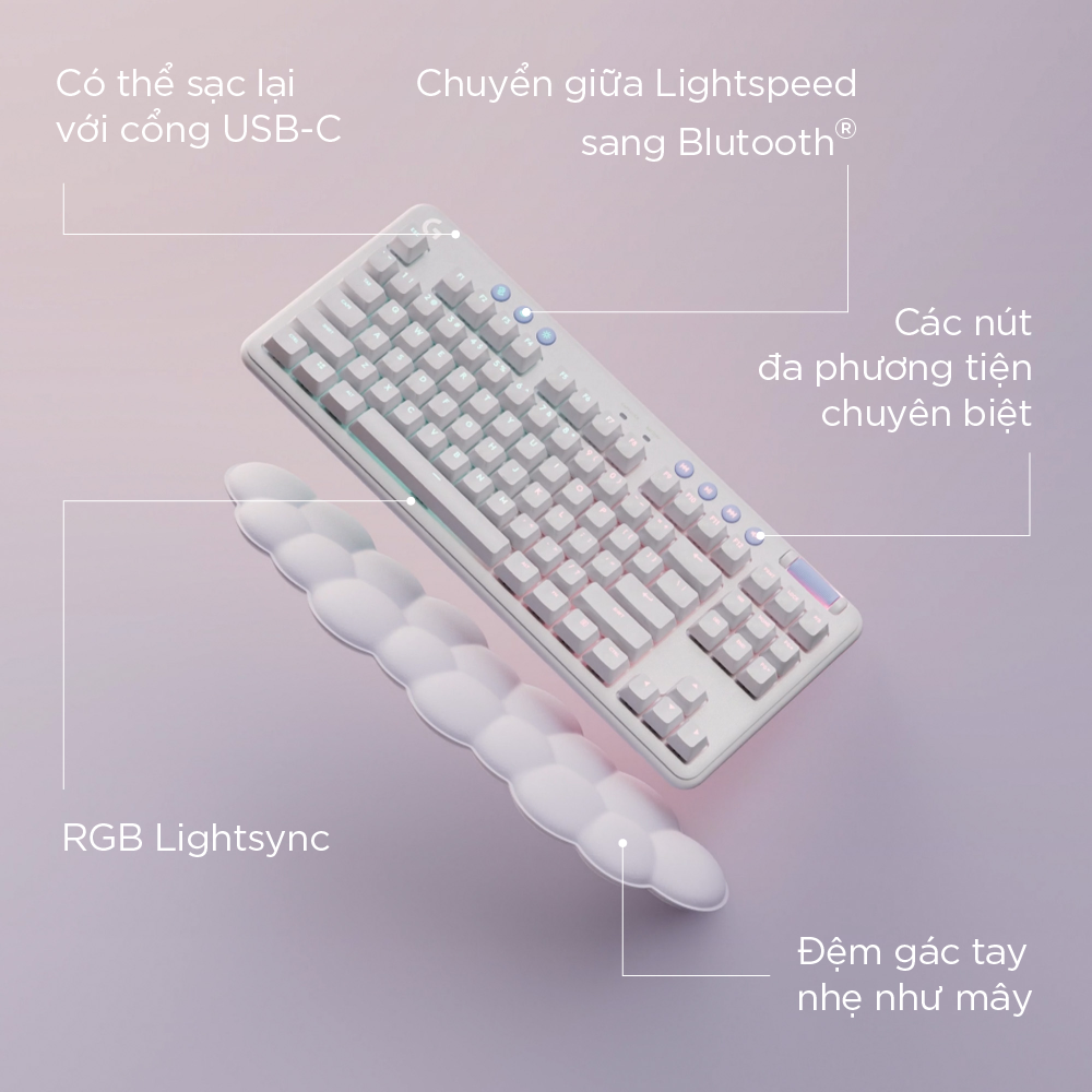 Hình ảnh Bàn phím cơ gaming không dây Logitech G715 TKL  - Bluetooth và Lightspeed, RGB, kèm kê tay, 2 loại switch, tương thích PC, Mac, Laptop - Hàng Chính Hãng