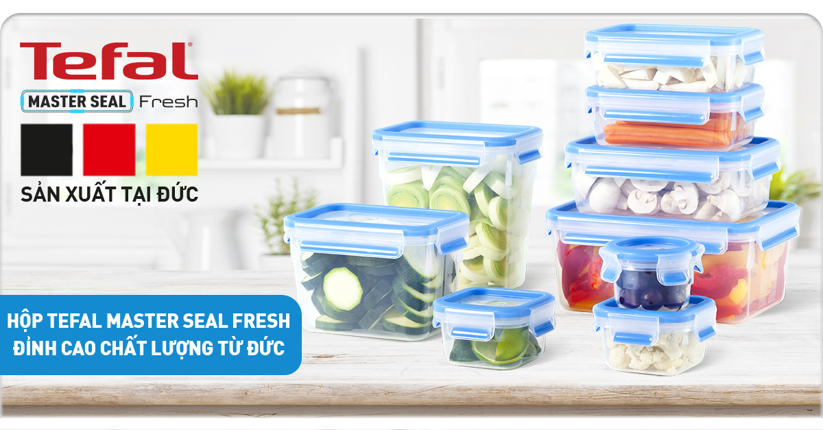 Bộ 3 hộp nhựa vuông Tefal Masterseal Fresh 0.55L, 0.8L, 1L - xanh