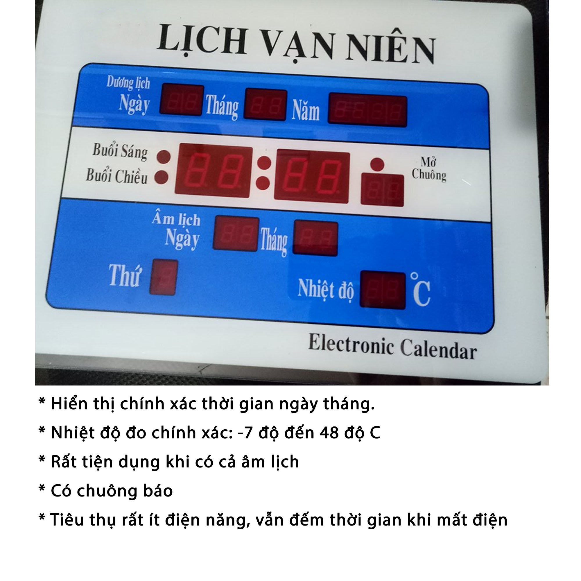 Đồng Hồ Điện Tử Lịch Vạn Niên KhoNCC Hàng Chính Hãng - Treo Tường Cắm Điện - Có Thứ Ngày Tháng - Lịch Âm và Nhiệt Độ - KLVQ-2583-DLVN