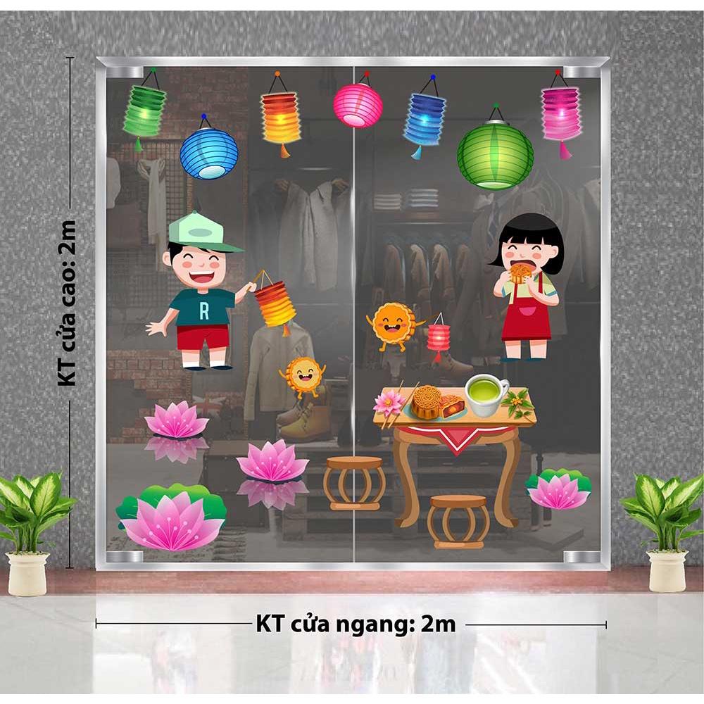 Decal trang trí trung thu 2021 bé vui rước đèn phá cổ