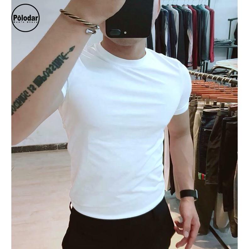 Áo thun trơn nam cổ tròn vải cotton dày dặn mềm mịn
