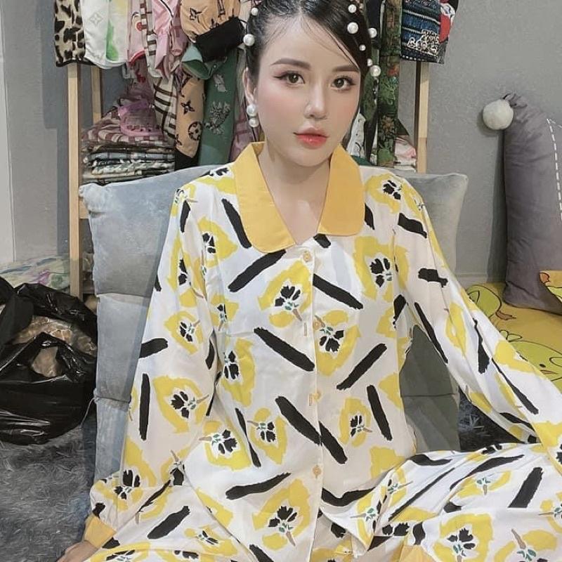 Đồ bộ nữ cổ sen tay dài, đồ bộ mặc nhà chất liệu mango size dưới 62kg