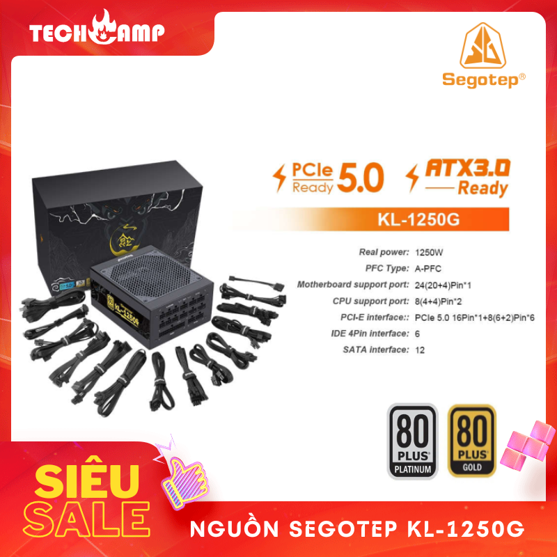 Nguồn SEGOTEP KL1250G 80 PLUS GOLD PCIE 5.0 ATX 3.0 JAPAN CAPACITOR - Hàng chính hãng