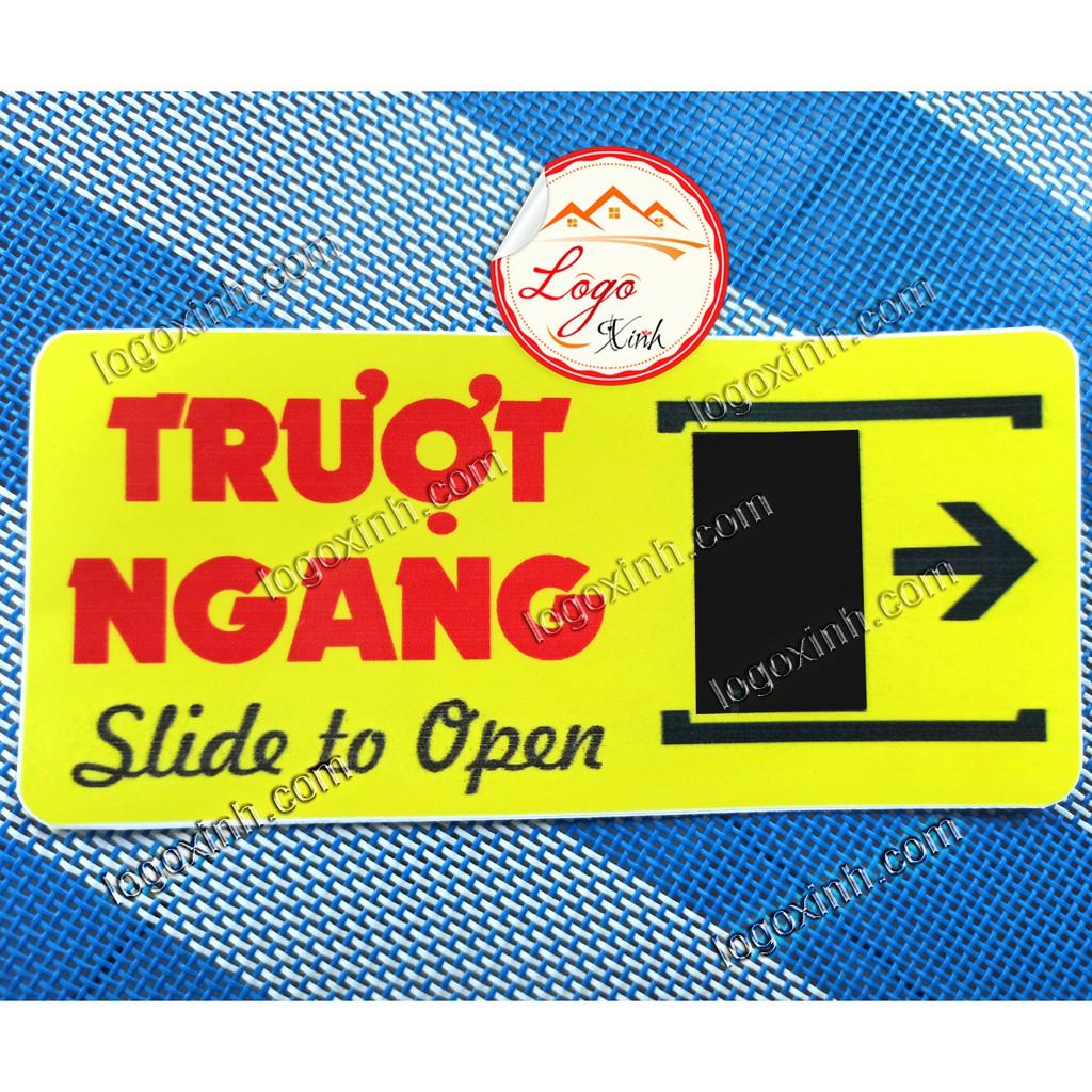 BỘ 2 LOGO STICKER DÁN TEM ĐẨY NGANG TRƯỢT NGANG DÁN CỬA LÙA, CỬA ĐẨY, CỬA KÉO