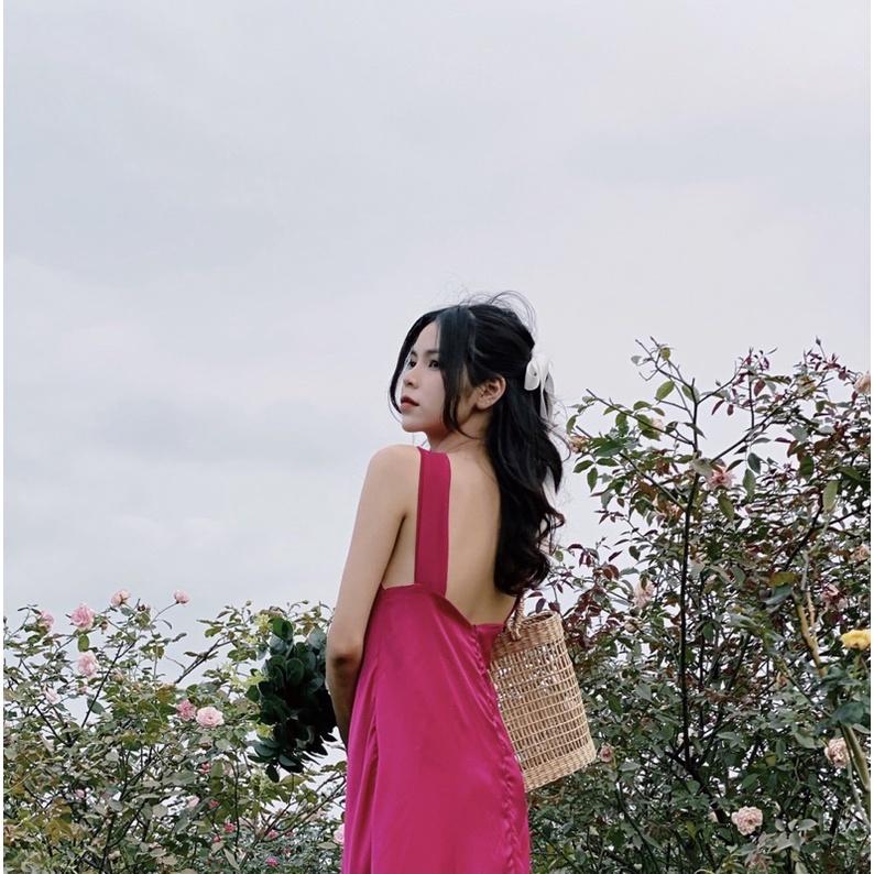 Đầm maxi hồng cổ chéo lưng hở- Choco dress