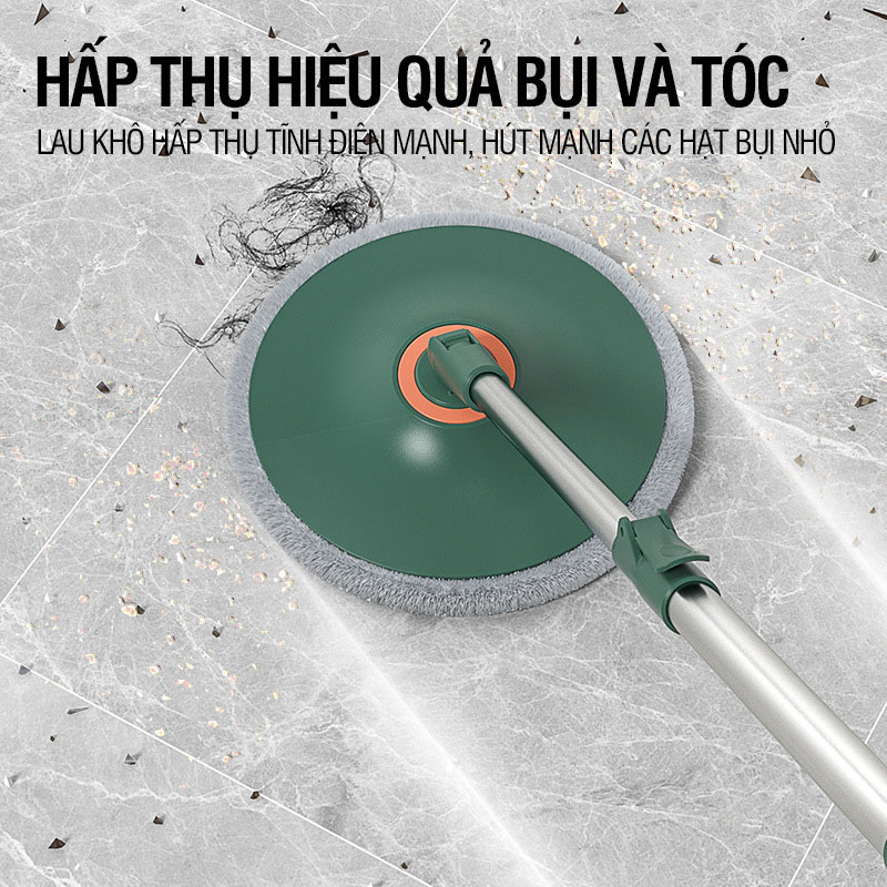 Bộ lau nhà tách nước bẩn Kitimop K22 Plus có thùng lau nhà tự vắt 2 ngăn riêng biệt, chổi lau nhà xoay 360 độ lau sạch khô nhanh, 2 bông lau