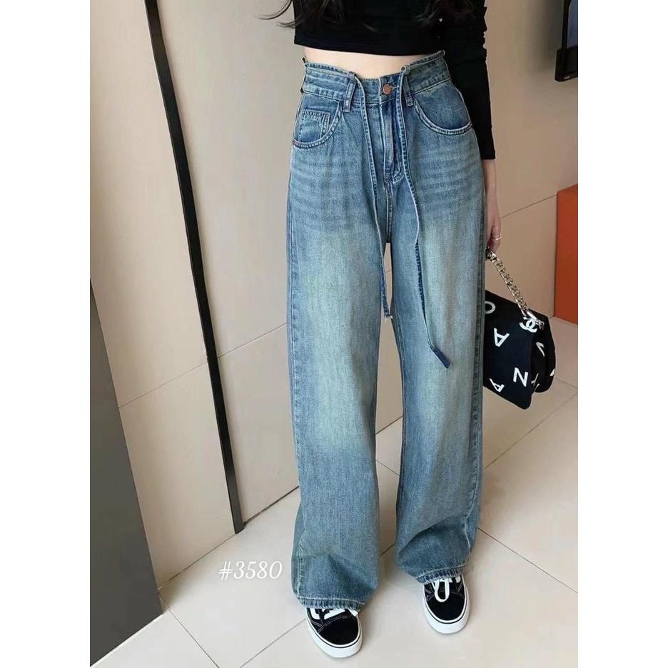 Quần baggy jean nữ ống rộng lưng cao cột dây , quần jean ống rộng kiểu dáng trẻ trung, form đẹp ulzzang nữ