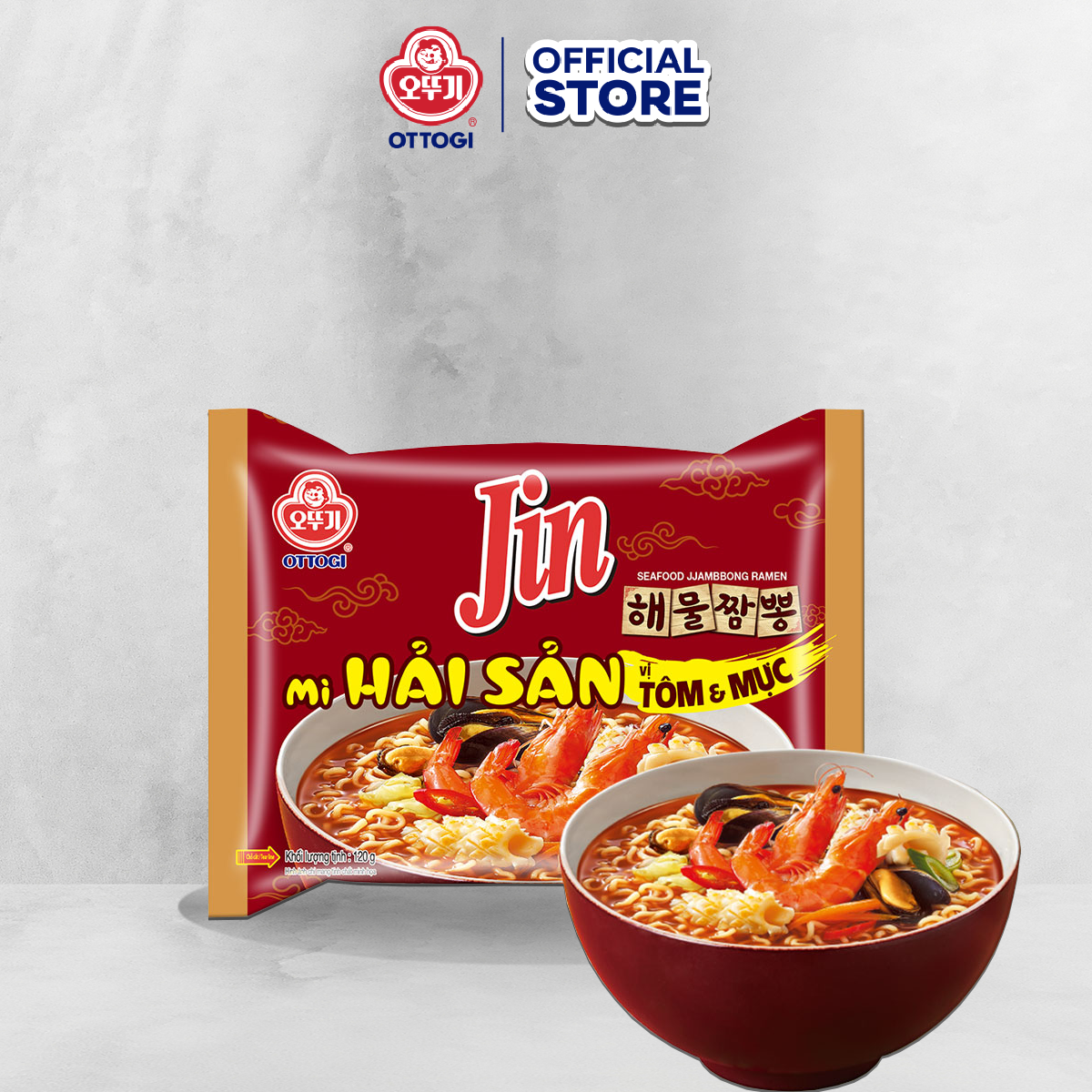 Combo 5 gói mì Jin hải sản vị tôm &amp; mực Ottogi 120g