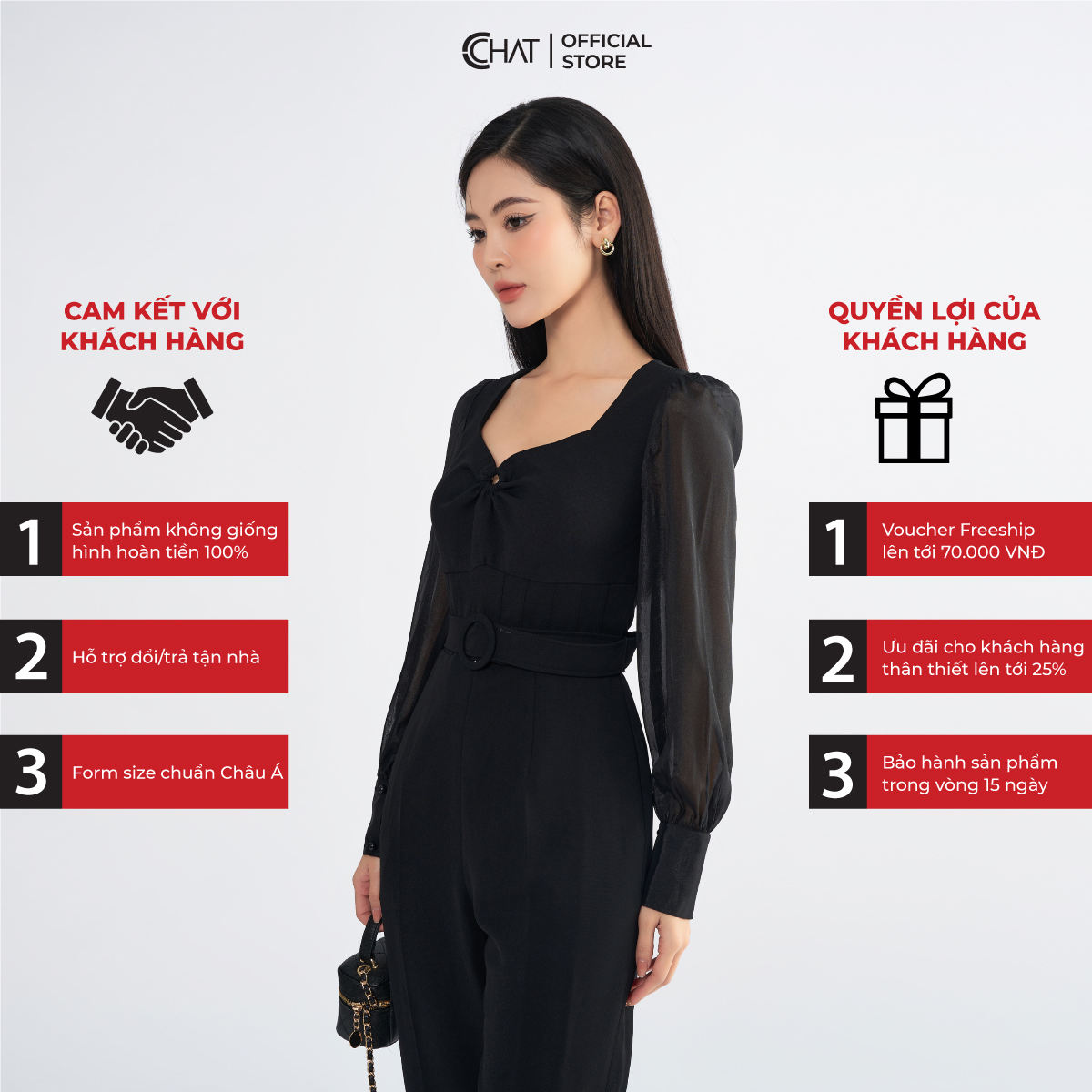 Jumpsuit Nữ  Cổ Nữ Hoàng Phối Tay Chất Tuytsi Cao Cấp Mềm Mịn 22JDS8007BT