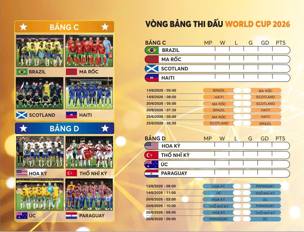 (Lịch để bàn) LỊCH THI ĐẤU WORLD CUP 2026 – 16x21cm – ndbooks