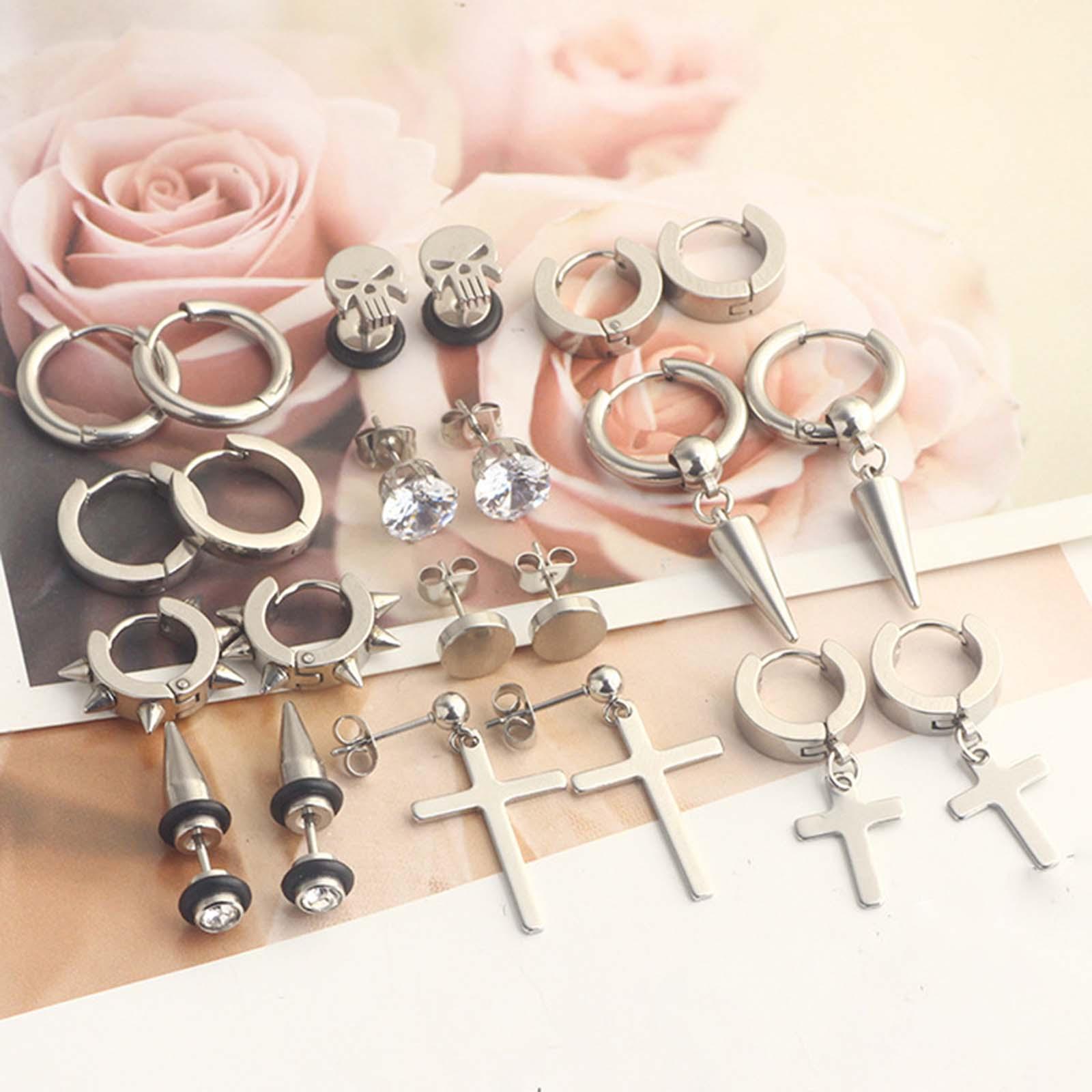 Cross Dangle Earrings Long Chain Stud Dangle Earrings Set for Men Women Prom