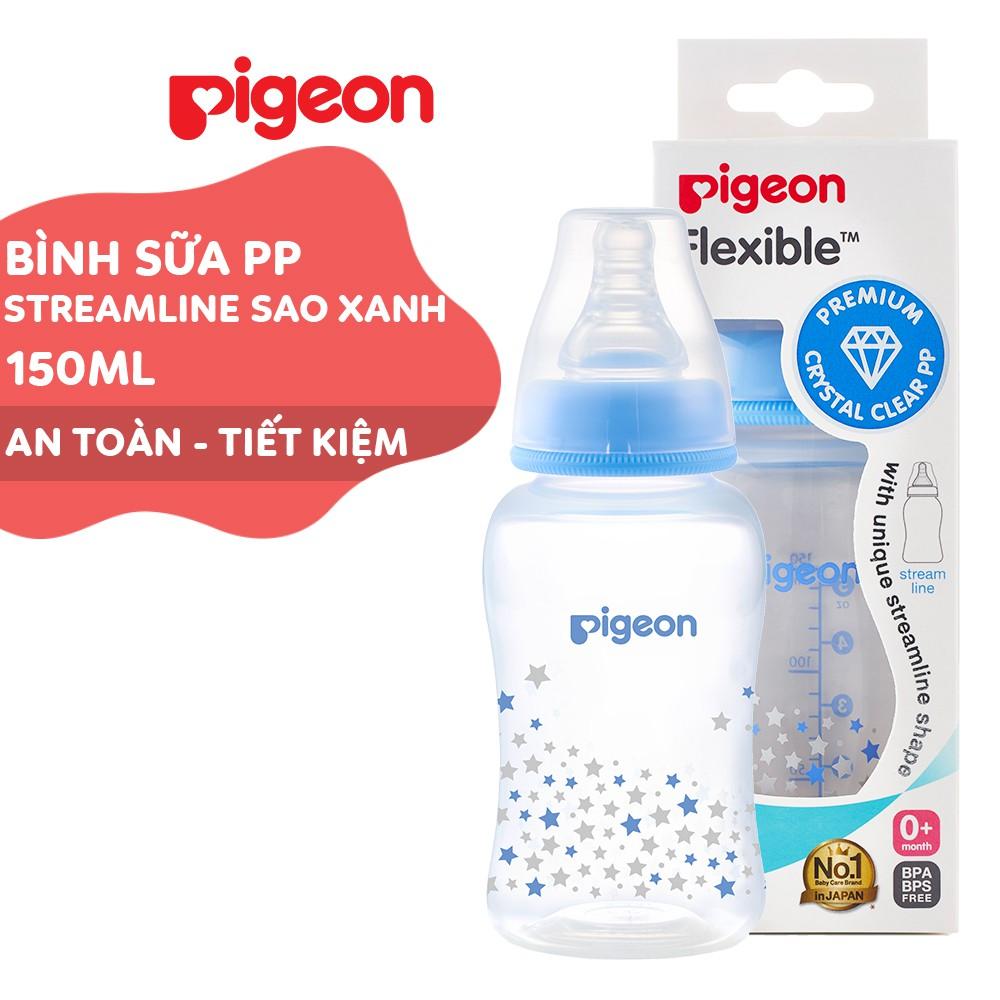 Bình sữa cổ hẹp PP Streamline hình ngôi sao hồng/xanh Pigeon 150ml (S)