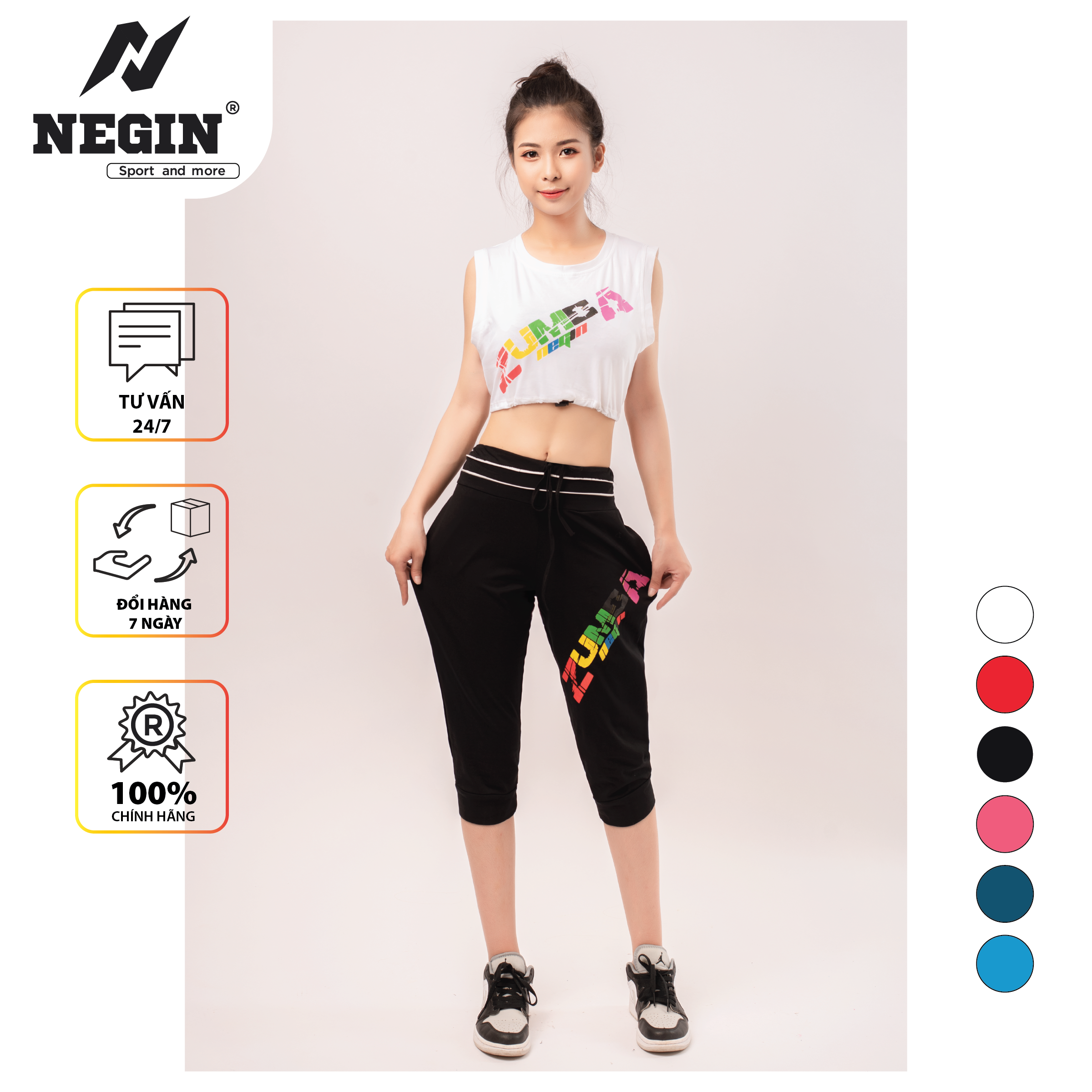 Bộ Đồ Tập Zumba NEGIN Dáng Lỡ Áo Croptop Ba Lỗ Và Quần Ngố Bo Gấu, Chất Liệu 100% Cotton Cao Cấp Thấm Hút Mồ Hôi